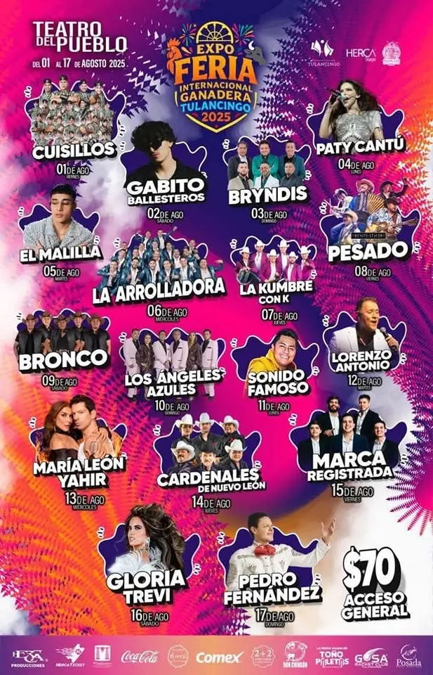 Esta es la cartelera del Teatro del Pueblo de la Expo Feria Tulancingo 2025. Foto: Cortesía. 