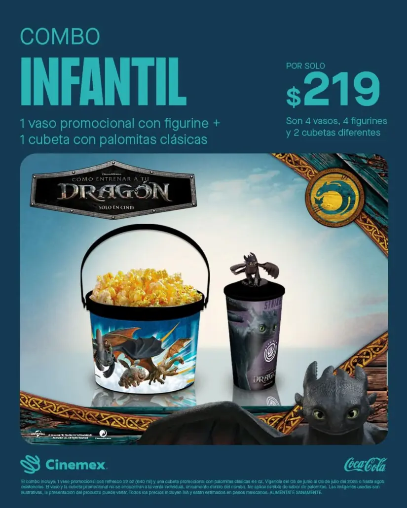 Cubeta palomera infantil y vaso coleccionable de Cómo Entrenar a tu Dragón. Foto: Cortesía Cubeta palomera infantil y vaso coleccionable de Cómo Entrenar a tu Dragón. Foto: Cortesía