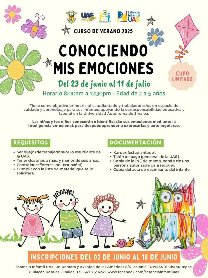 Sigue estas recomendaciones para que tu pequeño pueda ser parte del curso de verano que se impartirá en la Estancia Infantil UAS. Foto: Cortesía. Sigue estas recomendaciones para que tu pequeño pueda ser parte del curso de verano que se impartirá en la Estancia Infantil UAS. Foto: Cortesía.