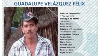 Ayuda a encontrar a Guadalupe Velázquez, desaparecido en San Ignacio, Sinaloa