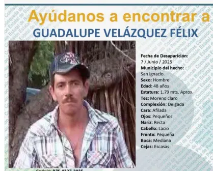 Ayuda a encontrar a Guadalupe Velázquez, desaparecido en San Ignacio, Sinaloa