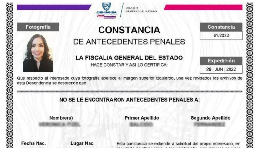 Certificado de antecedentes penales. Foto: Cortesía Certificado de antecedentes penales. Foto: Cortesía