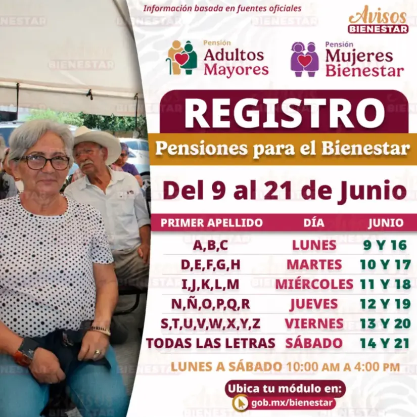 Calendario de Registro para las Pensiones del Bienestar. Foto: cortesía Calendario de Registro para las Pensiones del Bienestar. Foto: cortesía.