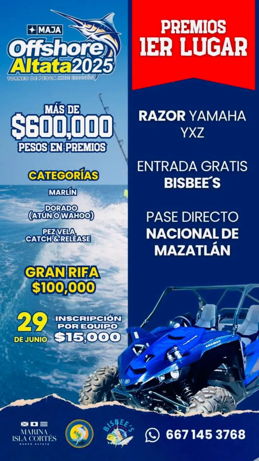 Bolsa de premios del torneo Offshore Altata 2025 Bolsa de premios del torneo Offshore Altata 2025. Foto: Cortesía