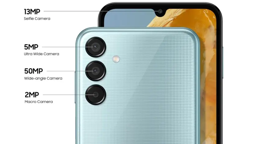 Samsung Galaxy M15 incluye cámara frontal de 13 megapíxeles. Foto: Cortesía Samsung Galaxy M15 incluye cámara frontal de 13 megapíxeles. Foto: Cortesía