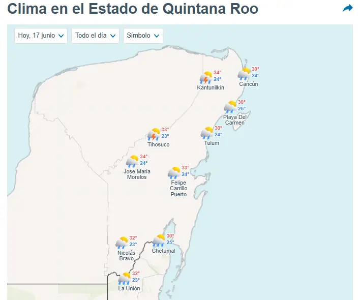 Clima en Cancún hoy martes 17 de junio de 2025 Clima en Quintana Roo. Foto: Meteored