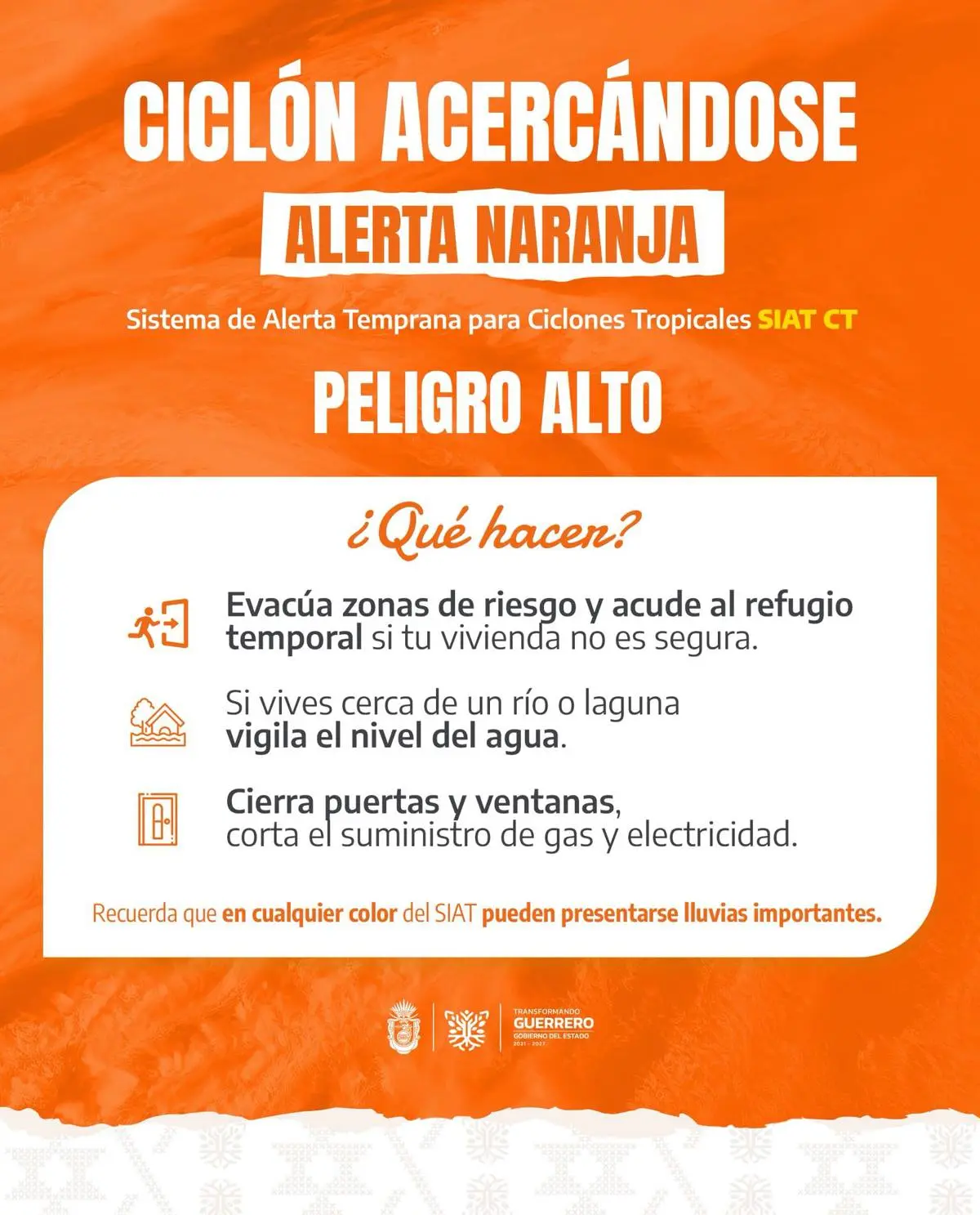 Alerta naranja en Guerrero por ciclón Erick