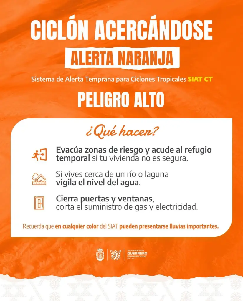 Alerta naranja en Guerrero por ciclón Erick Alerta naranja en Guerrero por ciclón Erick