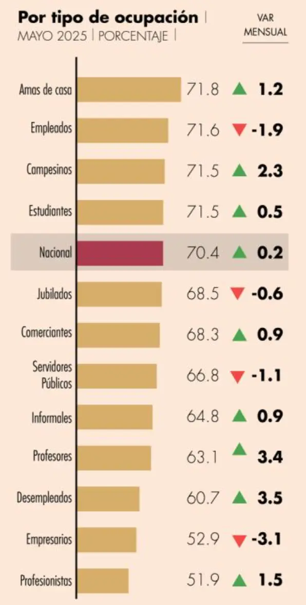 Porcentajes de acuerdo con la evaluación por tipo de ocupación. Foto: cortesía.