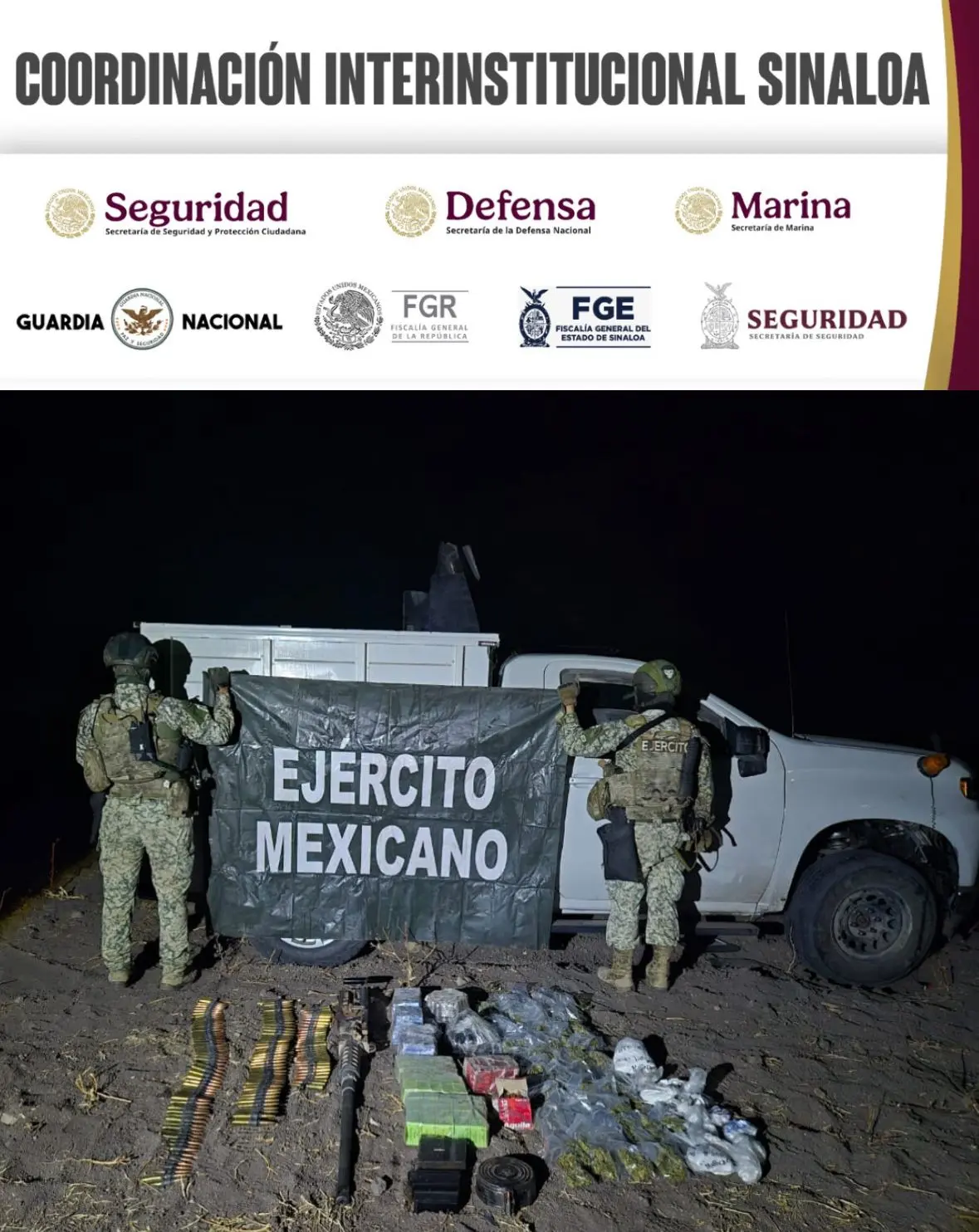 Aseguramiento en Mocorito. Foto: Seguridad Pública Sinaloa