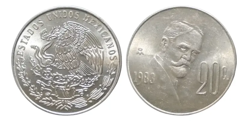 Moneda antigua de 20 centavos de Francisco I. Madero. Foto: Mercado Libre. Moneda antigua de 20 centavos de Francisco I. Madero. Foto: Mercado Libre.