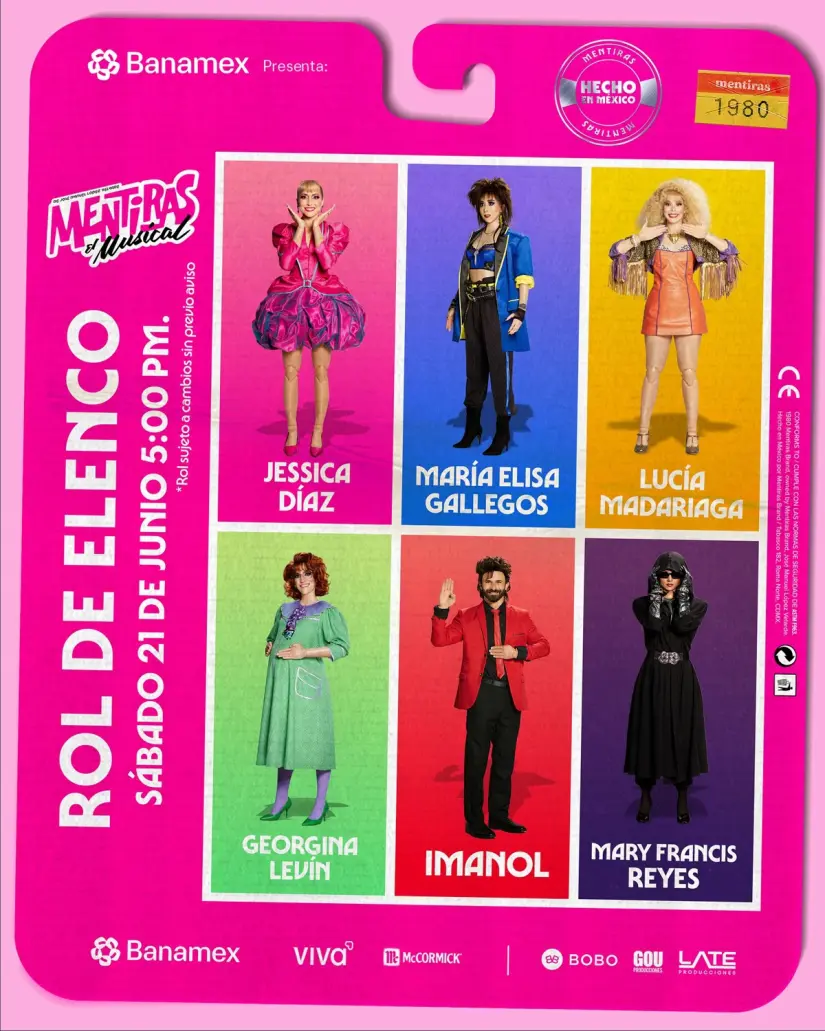 imagen recuadro Roles de acores de la obra Mentiras el Musical y invitados especiales Foto: Mentiras El Musical