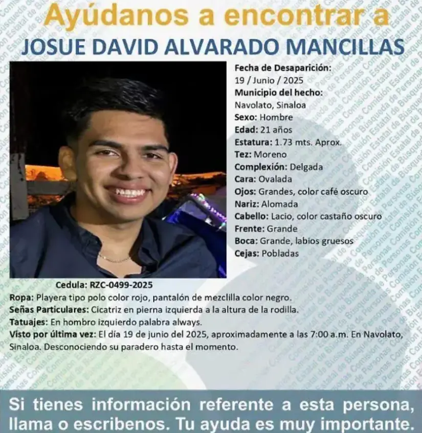 Policía municipal de Navolato desaparecido. Foto: cortesía Policía municipal de Navolato desaparecido. Foto: cortesía.