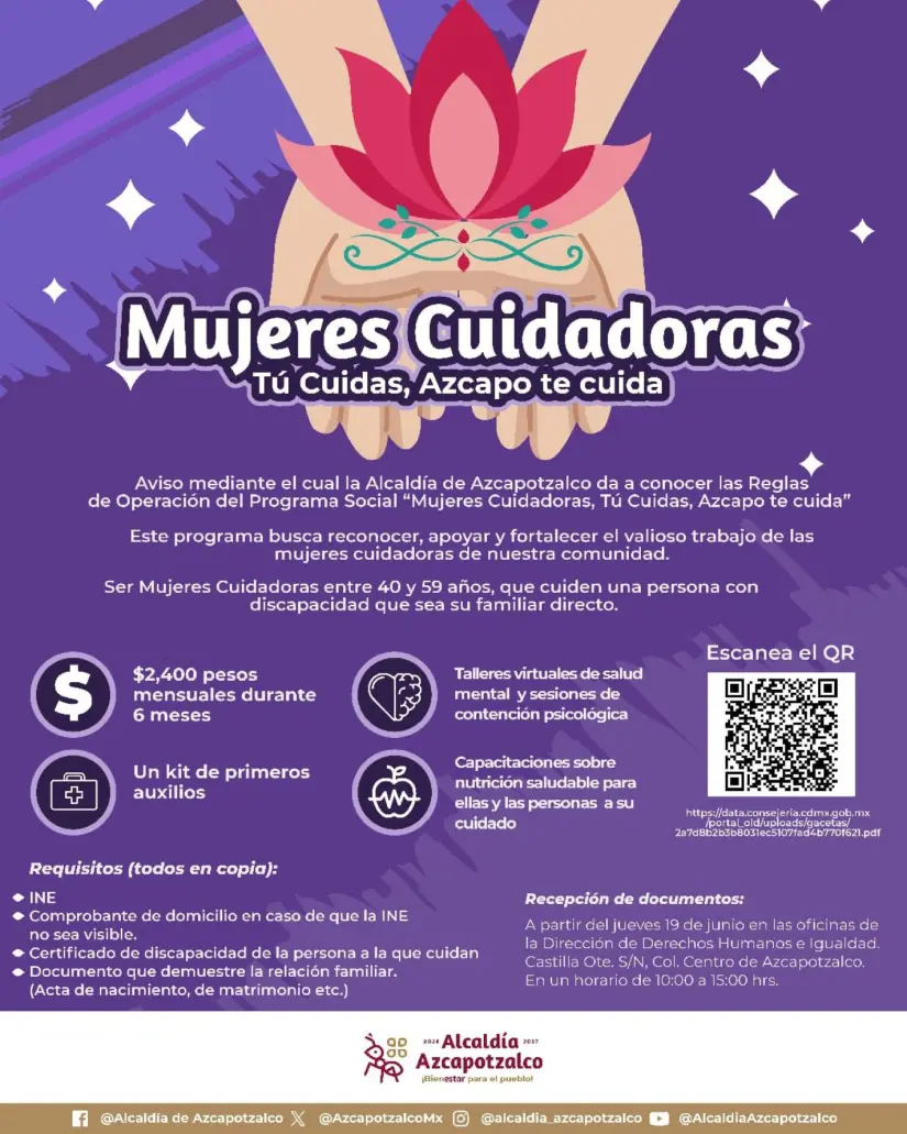 Requisitos para el apoyo de Mujeres Cuidadoras Requisitos para el apoyo de Mujeres Cuidadoras de Azcapotzalco, Foto: Cortesía
