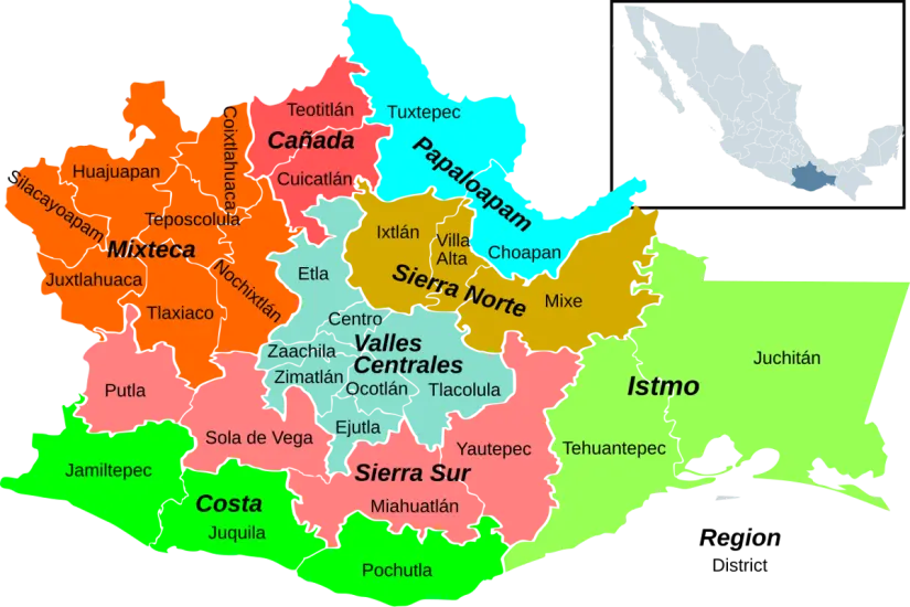 imagen recuadro Las 8 regiones que conforman los municipio de Oaxaca Foto: Wikipedia