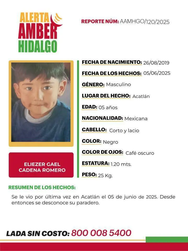 Eliezer Gael Cadena Romero de 5 años desaparecido junto a su hermano Jesús Yael de 11 años. Foto: Cortesía. Eliezer Gael Cadena Romero de 5 años desaparecido junto a su hermano Jesús Yael de 11 años. Foto: Cortesía.
