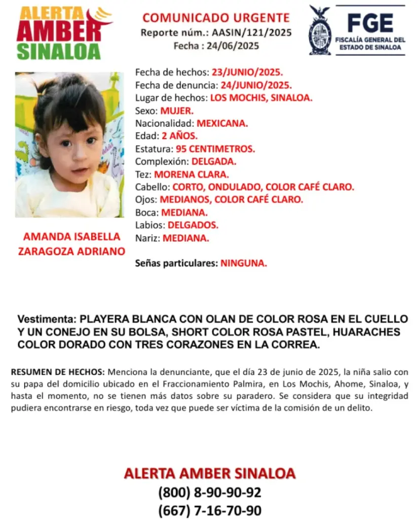 Amanda Isabel Zaragoza Adriano, la pequeña de 2 años se encuentra desaparecida. Foto: cortesía Amanda Isabel Zaragoza Adriano, la pequeña de 2 años se encuentra desaparecida. Foto: cortesía.