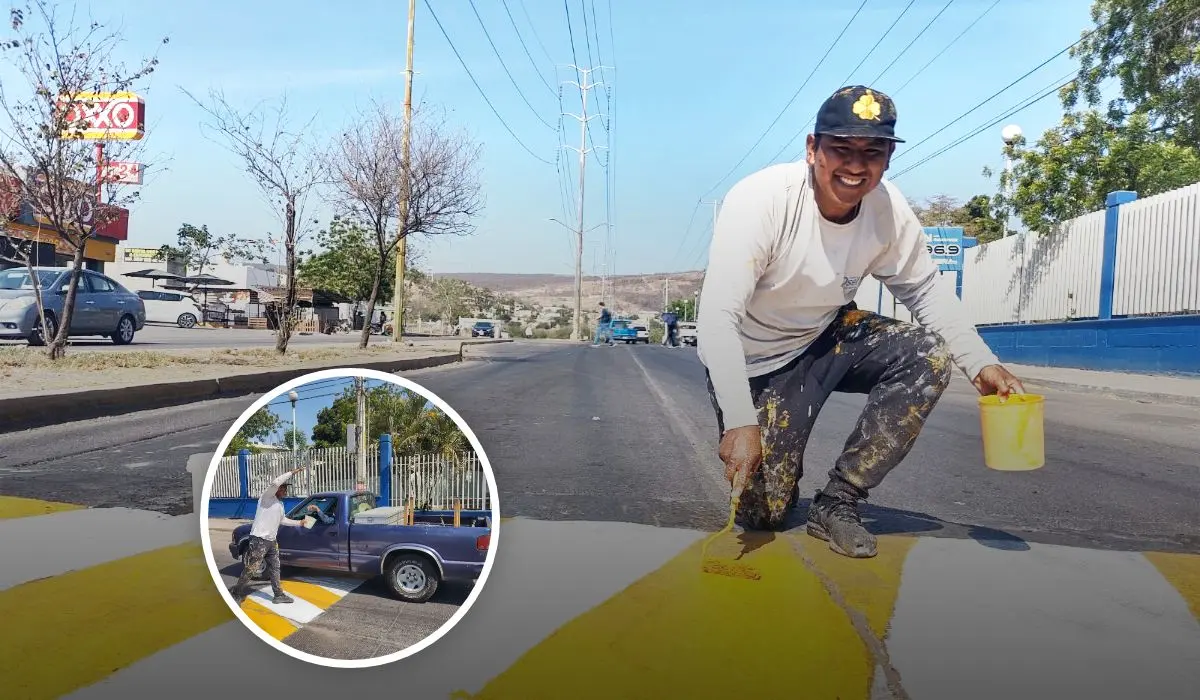 Cada tope pintado es una muestra del trabajo invisible que sostiene a la ciudad. Con recursos propios y mucha voluntad, Ángel y sus hermanos ayudan a salvar vidas, un brochazo a la vez. Foto: Juan Madrigal