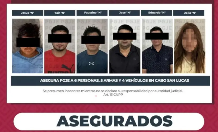 Hay 6 detenidos por jornada violenta en Baja California Sur Los detenidos estarían relacionados con los hechos donde fue asesinado un mando policial en La Paz. Foto: PGJE