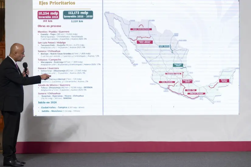 SCT presenta avances de obras del Plan Nacional de Infraestructura 2025-2030 Algunas de estas obras serán concluidas este mismo año. Foto: Presidencia
