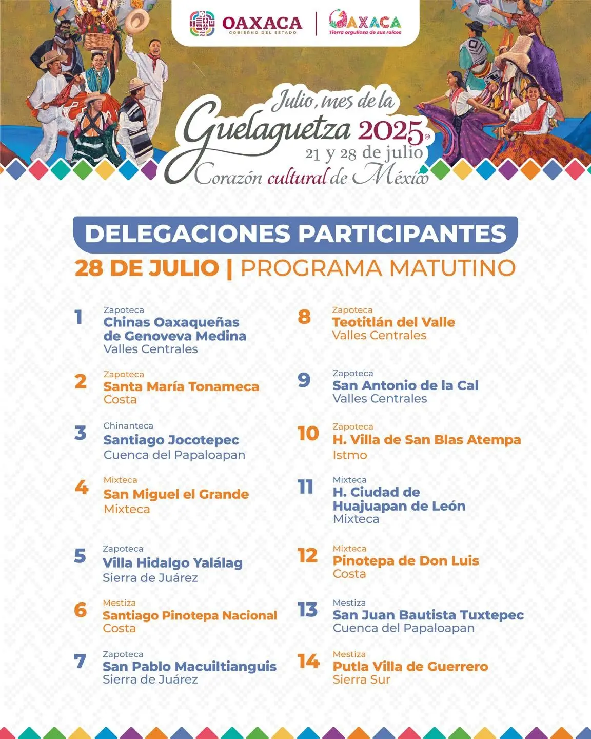 Participantes del programa matutino de la Guelaguetza 2025. Foto: Cortesía. 