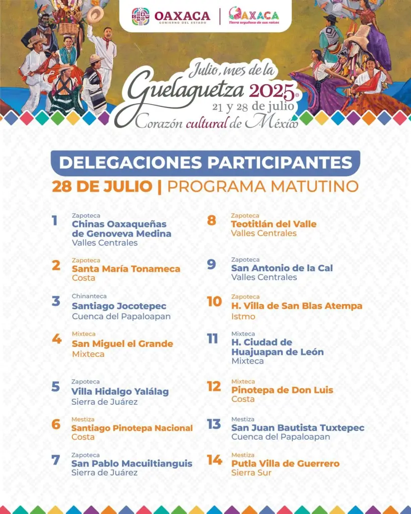 Participantes del programa matutino de la Guelaguetza 2025. Foto: Cortesía. 