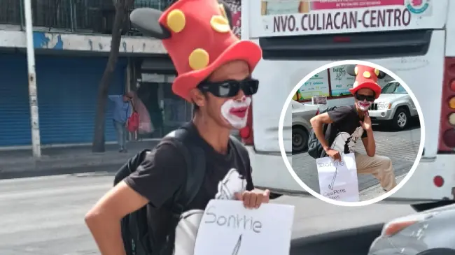 Víctor Manuel Beltrán tiene 40 años de edad y es el Payasito Tilín, el que te hace sonreir mientras cambia el semáforo en los cruceros de Culiacán.