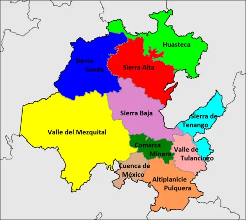 imagen recuadro Mapa de las regiones de Hidalgo Foto: Wikipedia