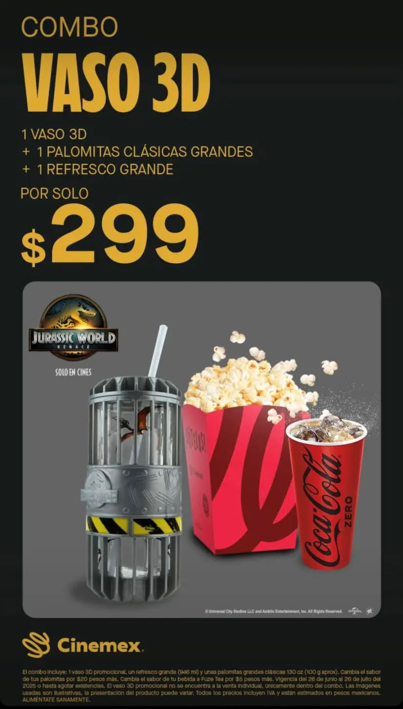 Vaso con luz led de Cinemex de Jurassic World Rebirth Vaso con luz led de Cinemex de Jurassic World Rebirth .Foto: Cortesía