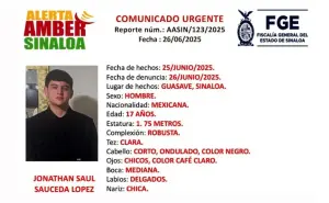 Alerta Amber en Sinaloa: Buscan a Jonathan Sauceda, joven de 17 años desaparecido en Guasave