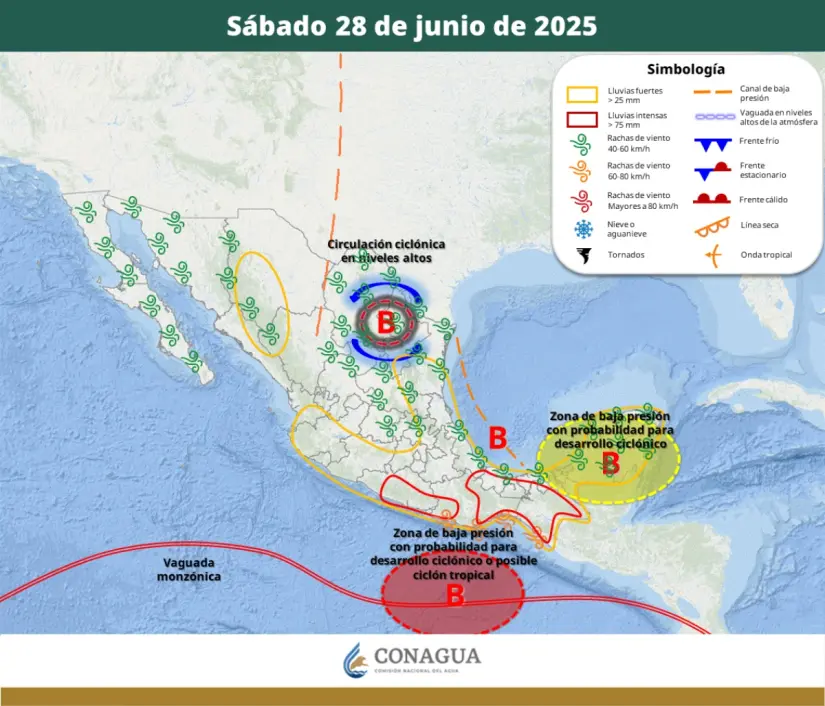 El ciclón Flossie amenaza con formarse este fin de semana: ¿qué estados afectará? Una zona de baja presión con alta probabilidad de desarrollo ciclónico se ubica en las costas de Oaxaca. Imagen: Conagua