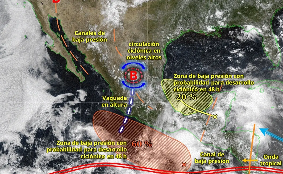 El posible ciclón tropical Flossie se desplaza sobre las costas de Oaxaca. Imagen: Conagua