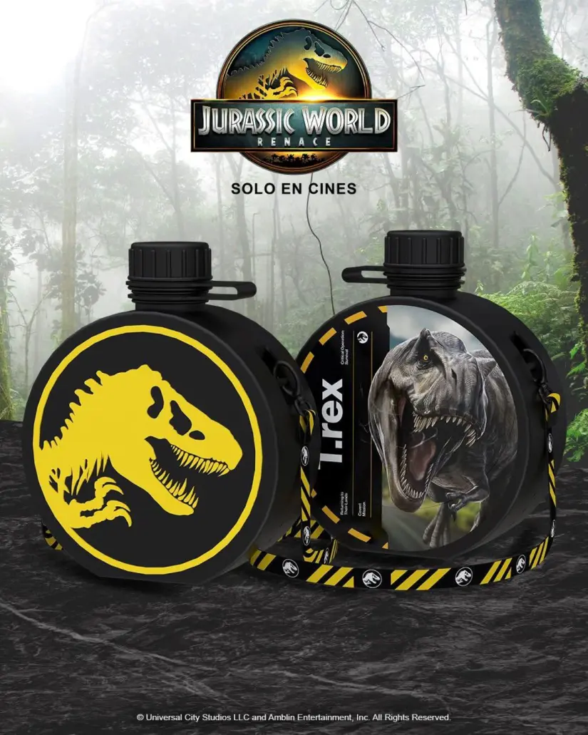 Cantimplora de Jurassic World Rebirth en Cinépolis 2025. Foto: Coleccionables de Cine y Más