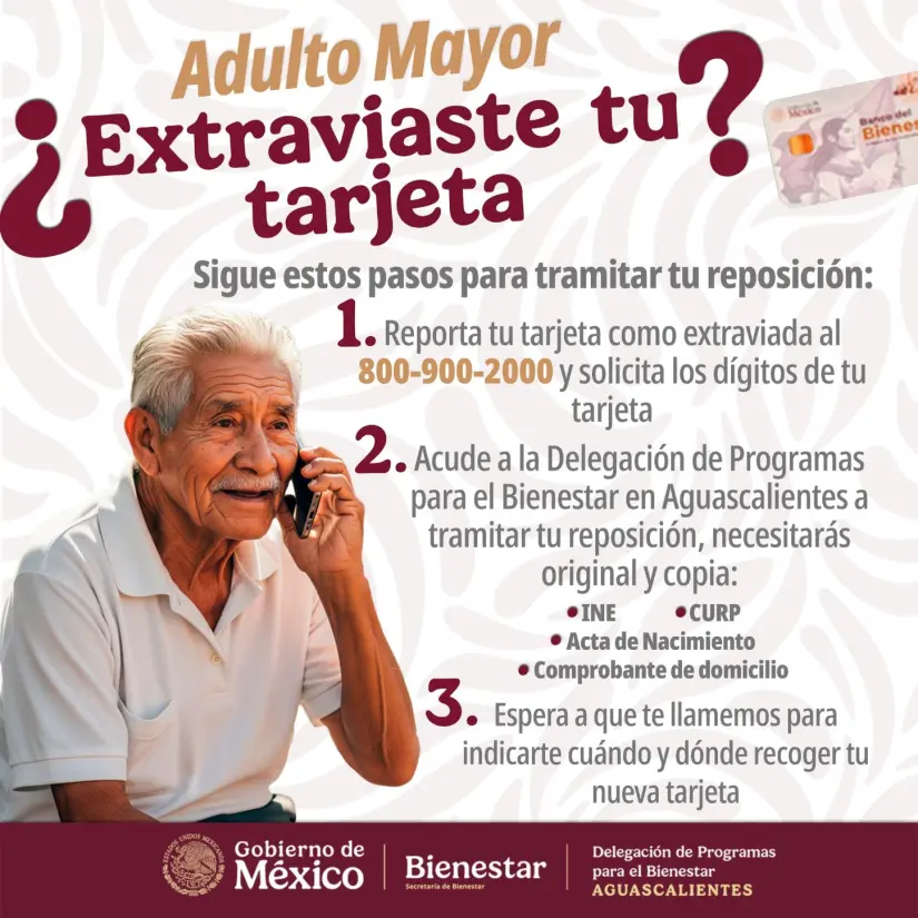 Lo que debes hacer si pierdes tarjeta de la Pensión del Bienestar de Adultos Mayores. Lo que debes hacer si pierdes tarjeta de la Pensión del Bienestar de Adultos Mayores. Foto: Cortesía