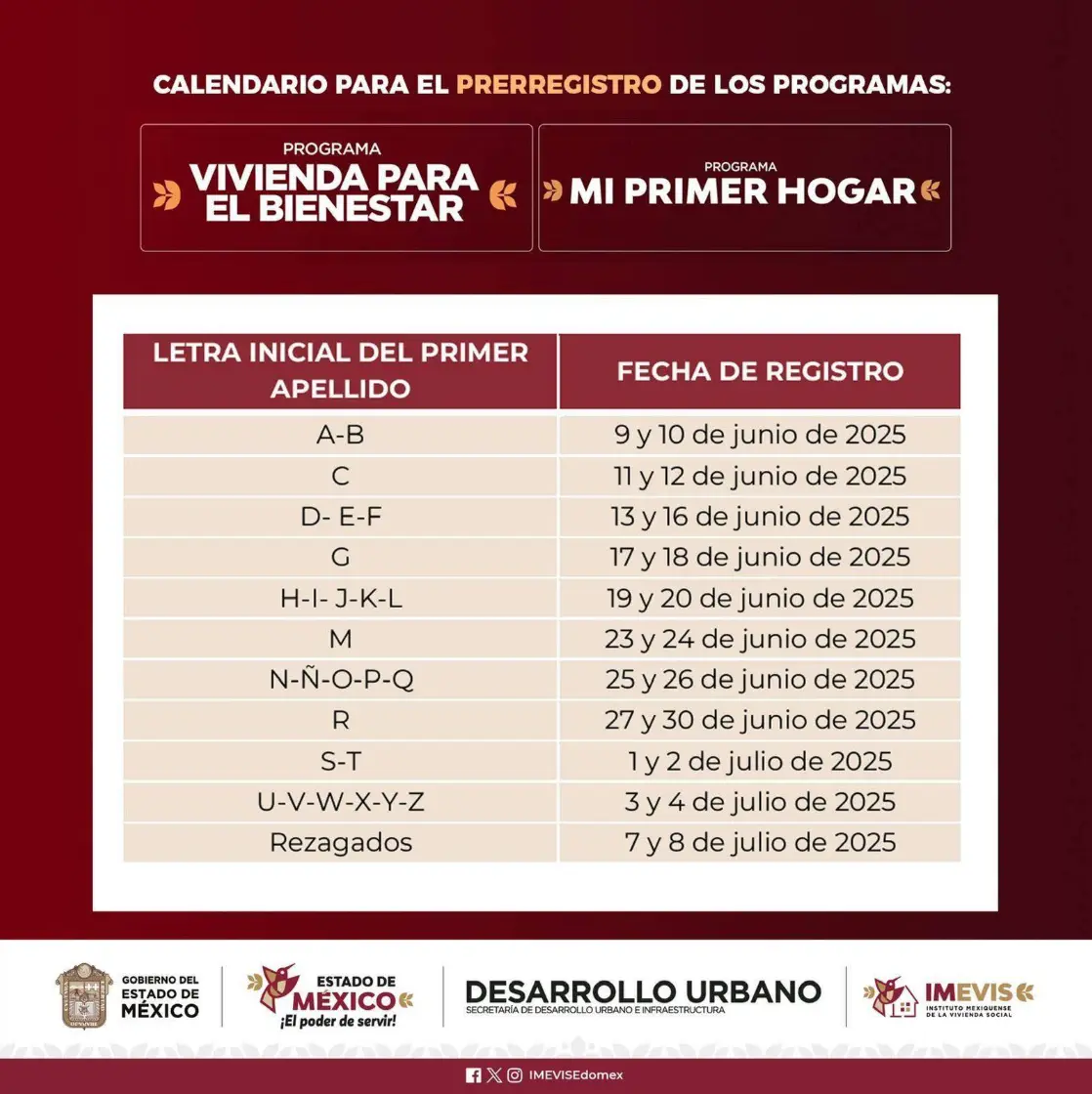 Calendario de prerregistro del programa Vivienda para el Bienestar 2025