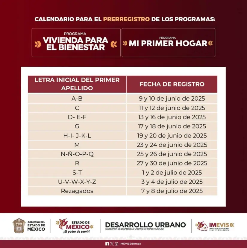 Calendario de prerregistro del programa Vivienda para el Bienestar 2025