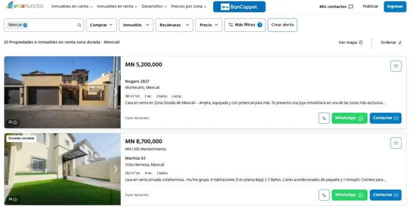 Los precios para comprar casa en la Zona Dorada van desde 3.5 hasta 20 mdp. Imagen: vivanuncios.com.mx