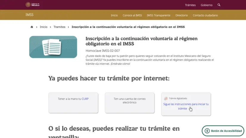 Inscríbete en línea o presencial a la Modalidad 40 del IMSS. Foto: captura de pantalla.