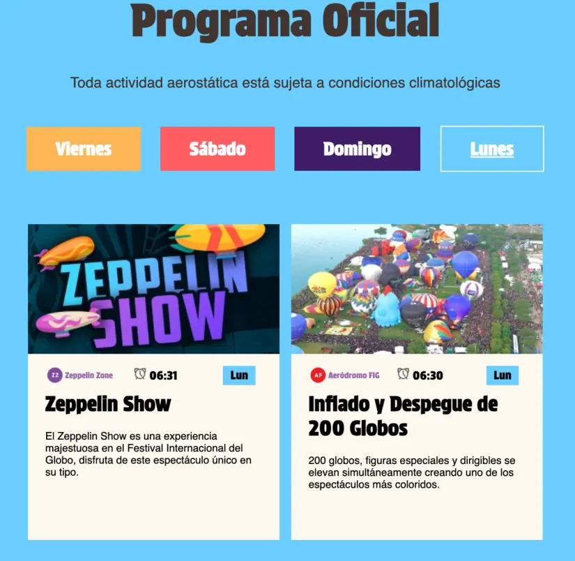 Programa oficial del FIG, día lunes. Foto: vivefig.mx,