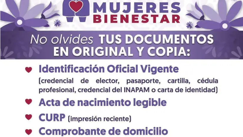Reúne los documentos necesarios para registrarte en el programa Mujeres Bienestar en Jalisco. Foto: cortesía Reúne los documentos necesarios para registrarte en el programa Mujeres Bienestar en Jalisco. Foto: cortesía.