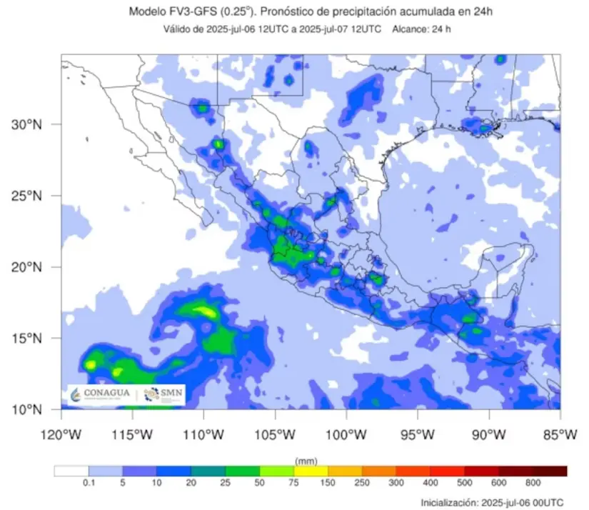 ¿A qué estados afectará el monzón mexicano? Estados afectados por lluvias. Foto: SMN