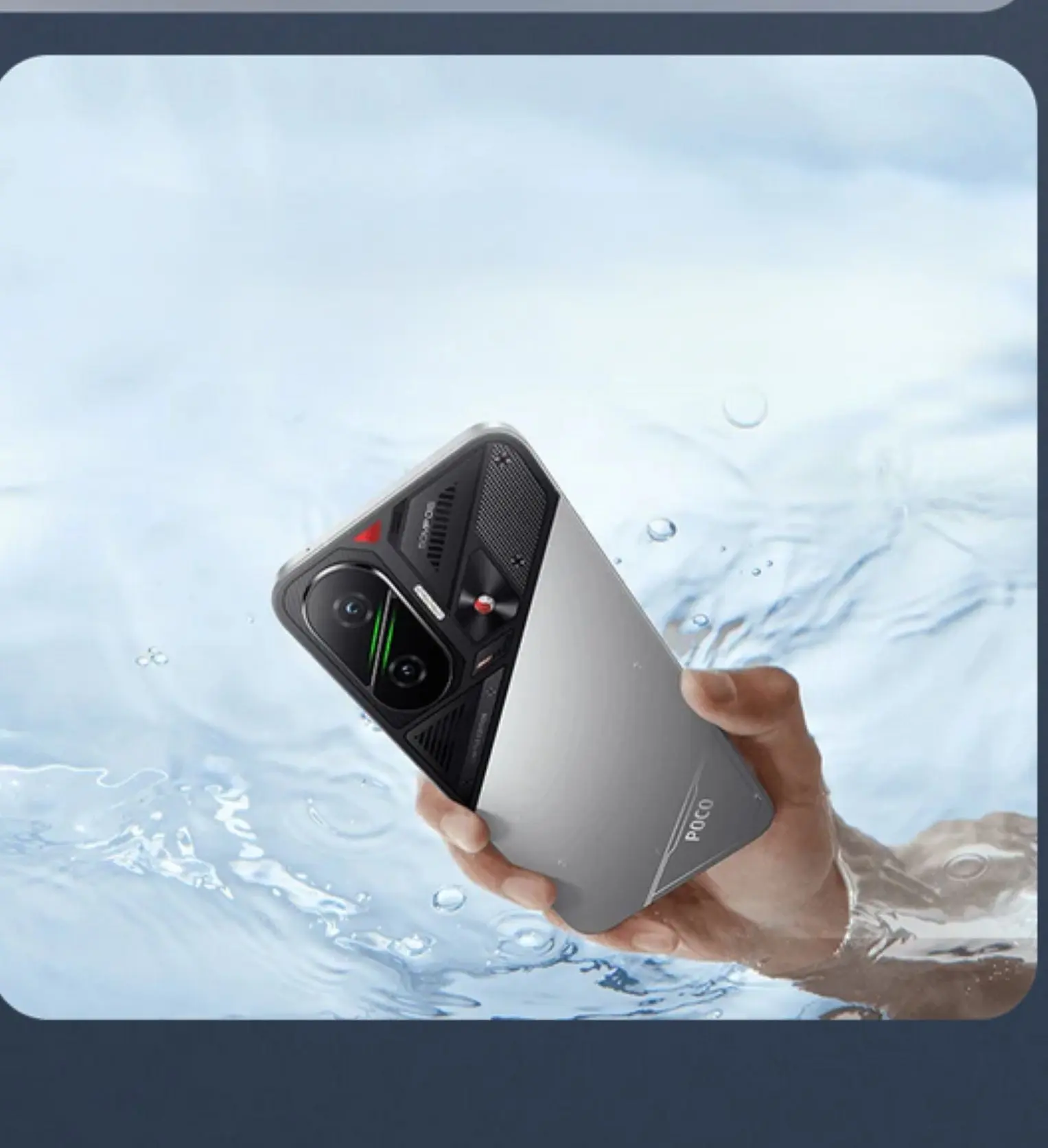 Xiaomi POCO F7 es resistente al agua. Xiaomi POCO F7 es resistente al agua. Foto: Cortesía