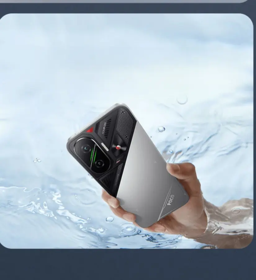 Xiaomi POCO F7 es resistente al agua. Xiaomi POCO F7 es resistente al agua. Foto: Cortesía