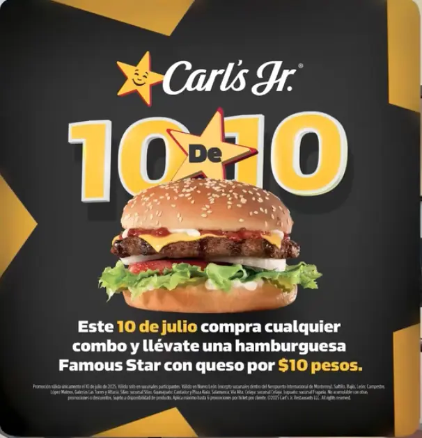 No te pierdas la promoción que tiene este julio de 2025 Carls Jr. Foto: cortesía No te pierdas la promoción que tiene este julio de 2025 Carls Jr. Foto: cortesía.