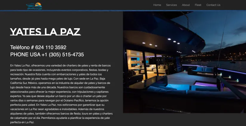 Página web de Yates La Paz. Foto: captura de pantalla.