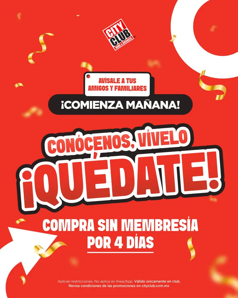 City Club da 4 dias para comprar sin membresía City Club da 4 dias para comprar sin membresía. Foto: Cortesía