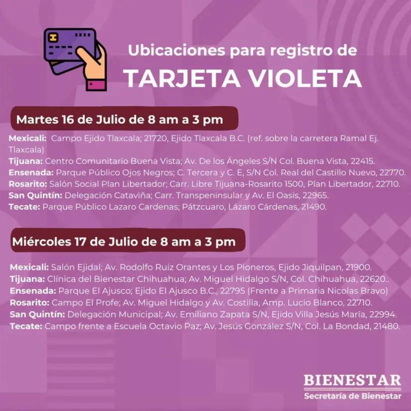 Centros de registro para la Tarjeta Violeta en Baja California. Foto: Cortesía