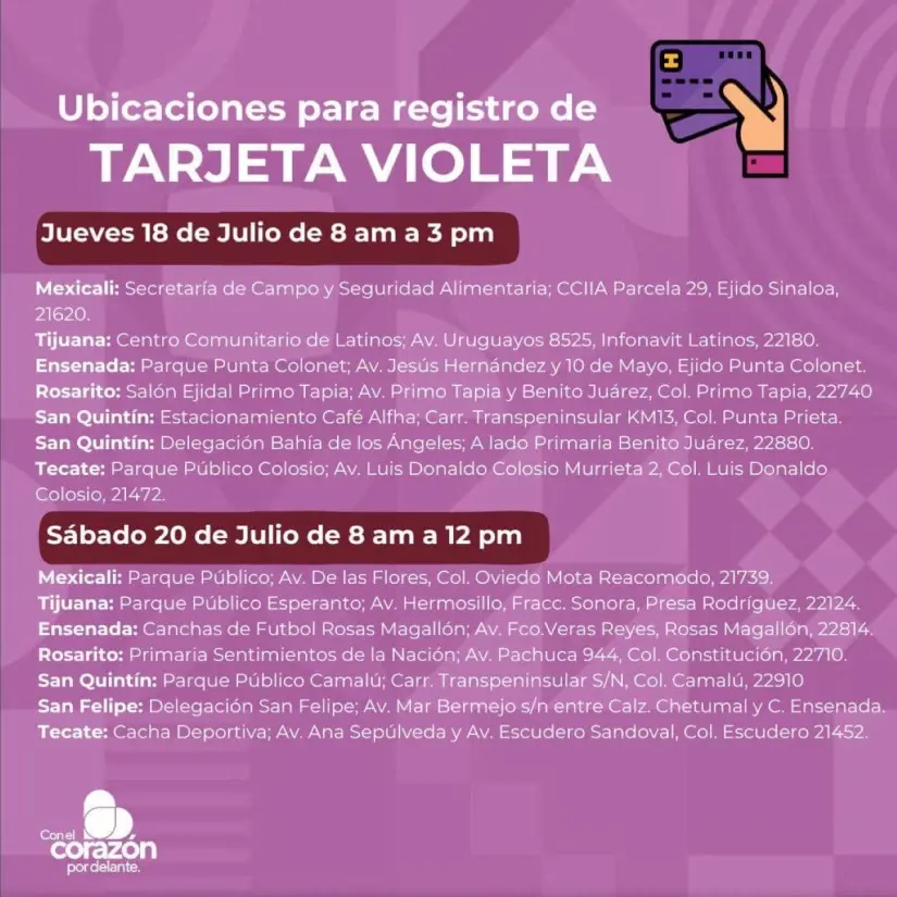 Módulos de registro para la Tarjeta Violeta en Baja California. Foto: Cortesía