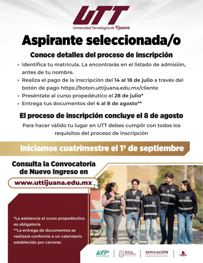 Inscripción para la UTT Inscripción para la UTT. Foto: Cortesía