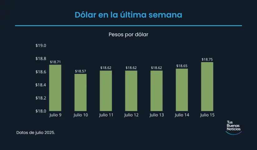 Precio del dólar hoy 15 de julio de 2025 Precio del dólar en la última semana de acuerdo al DOF. Foto: TBN